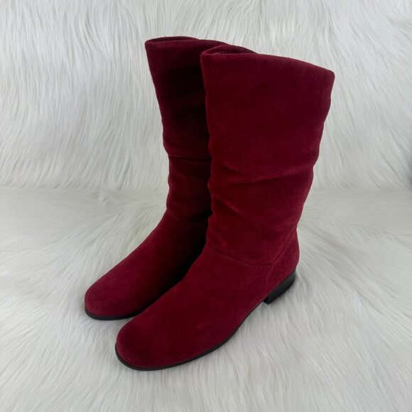 Women's St Johns Bay Jamie Suede Slouchy Mid Calf Bootie Shoes Size 7.5 Burgundy - Picture 4 of 13